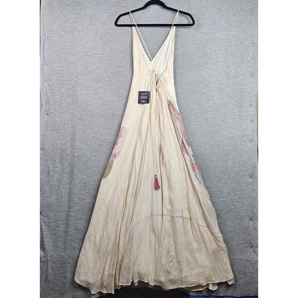 Lulus Garden Cream Floral Print V-Neck Backless Maxi Dress Sz S - Picture 2 of 15